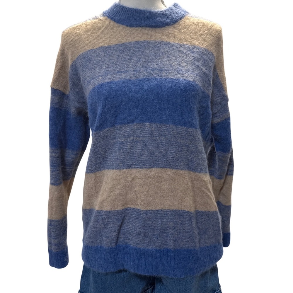 Madewell Space-Dyed Otis Pullover Striped Blue Alpaca Sweater Women's Small